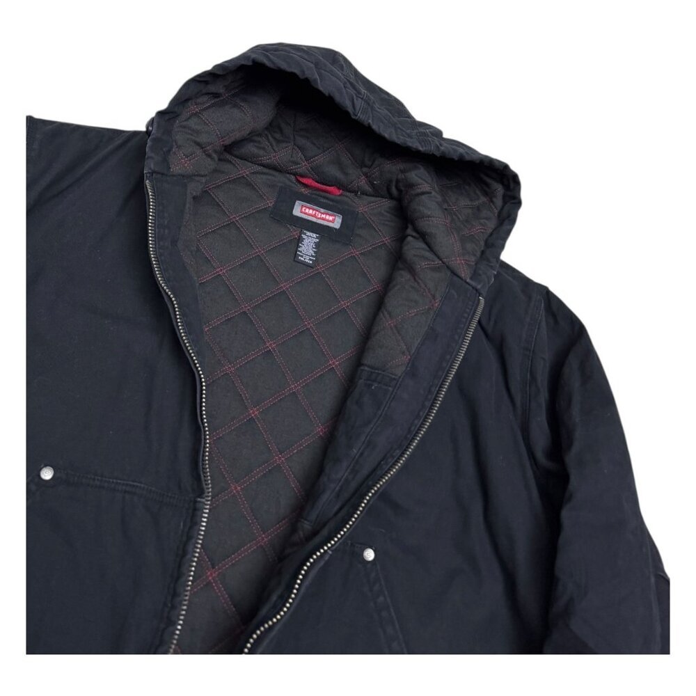 CRAFTSMAN Coat Black Canvas Quilted Hood Bomber Work Winter Jacket Mens 2XL - Picture 4 of 7